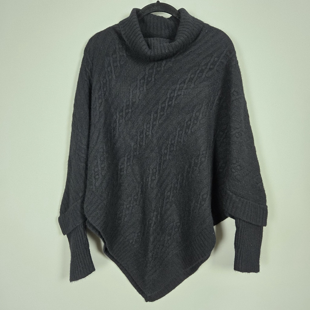 Neiman Marcus Charcoal Gray Cable-Knit Poncho Sweater